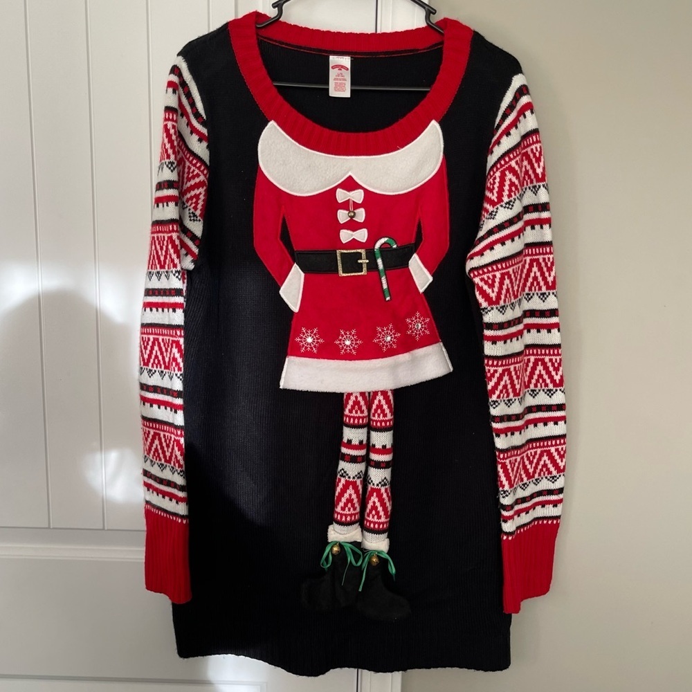 Holiday Time Ugly Christmas Black Red Sweater